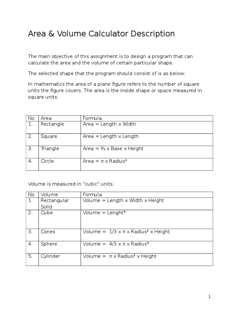 Area & Volume Calculator PDF Area Volume
