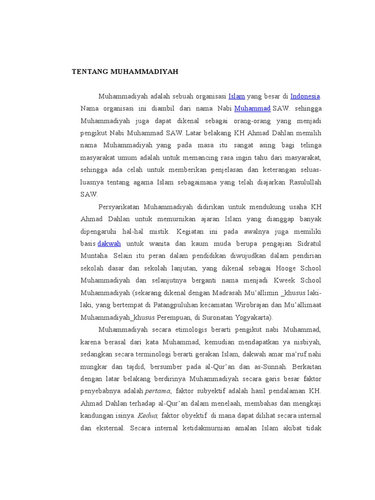 LATAR BELAKANG BERDIRINYA MUHAMMADIYAH PDF