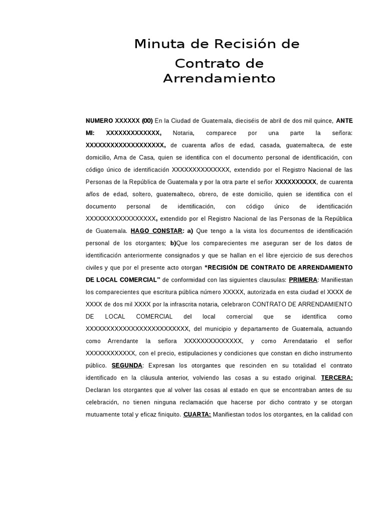 Modelo de Recision de Contrato de Arrendamiento | PDF | Gobierno |  Instituciones sociales