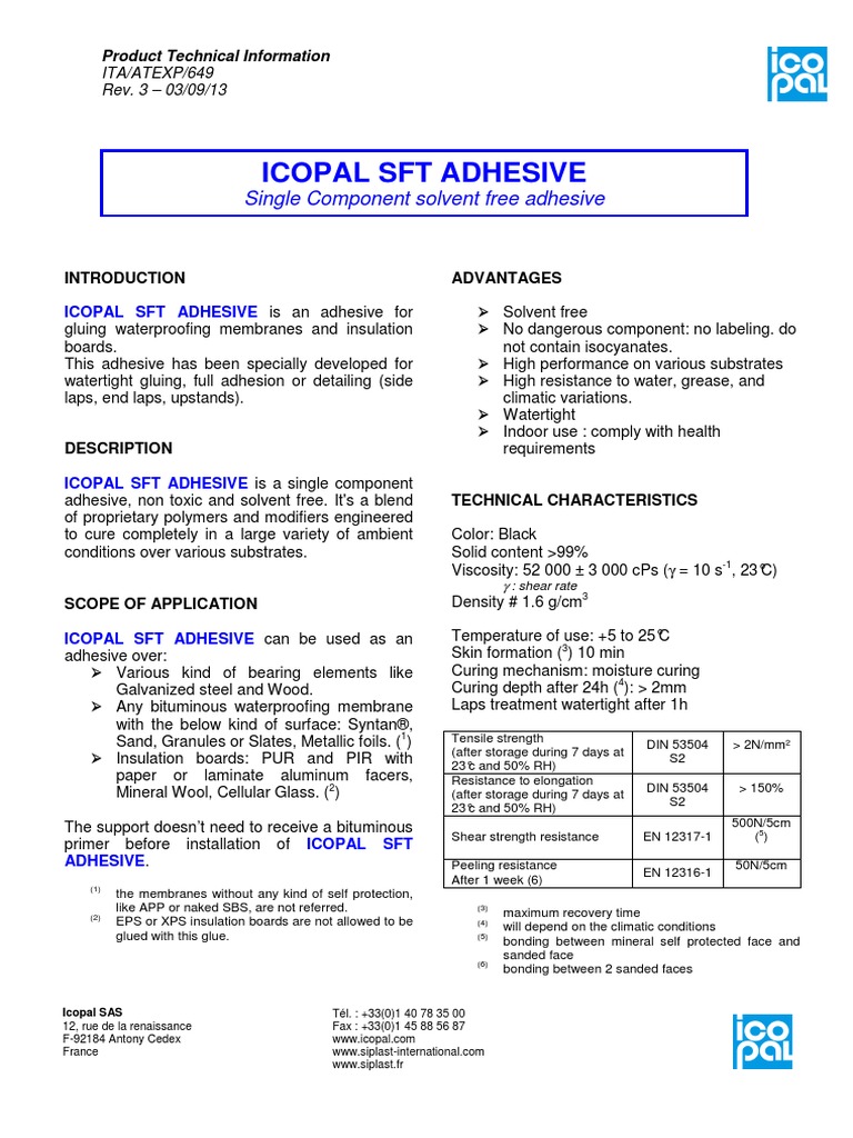 Siplast SFT Adhesive Technical Data | PDF | Adhesive | Manmade Materials
