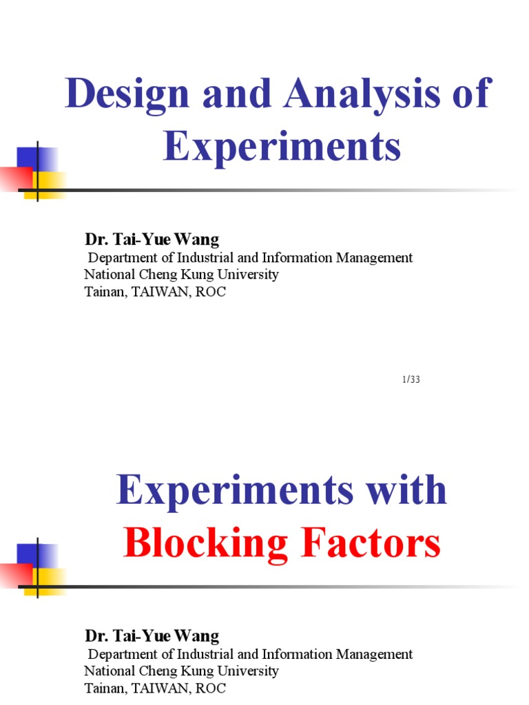 4. Blocking Factors Analysis Of Variance Experiment