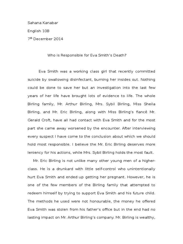 Persuasive Speech On Behalf of Inspector Goole PDF Violence