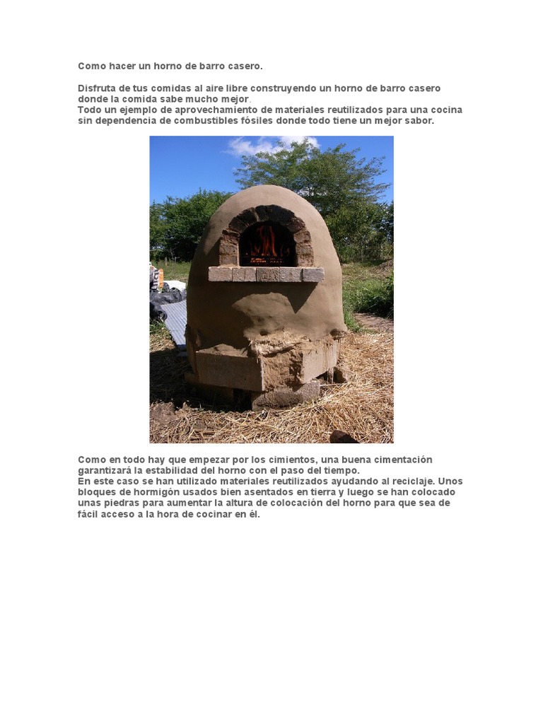 vestíbulo referir Una efectiva Como Hacer Un Horno de Barro Casero | PDF | Fundación (Ingeniería) | Arcilla