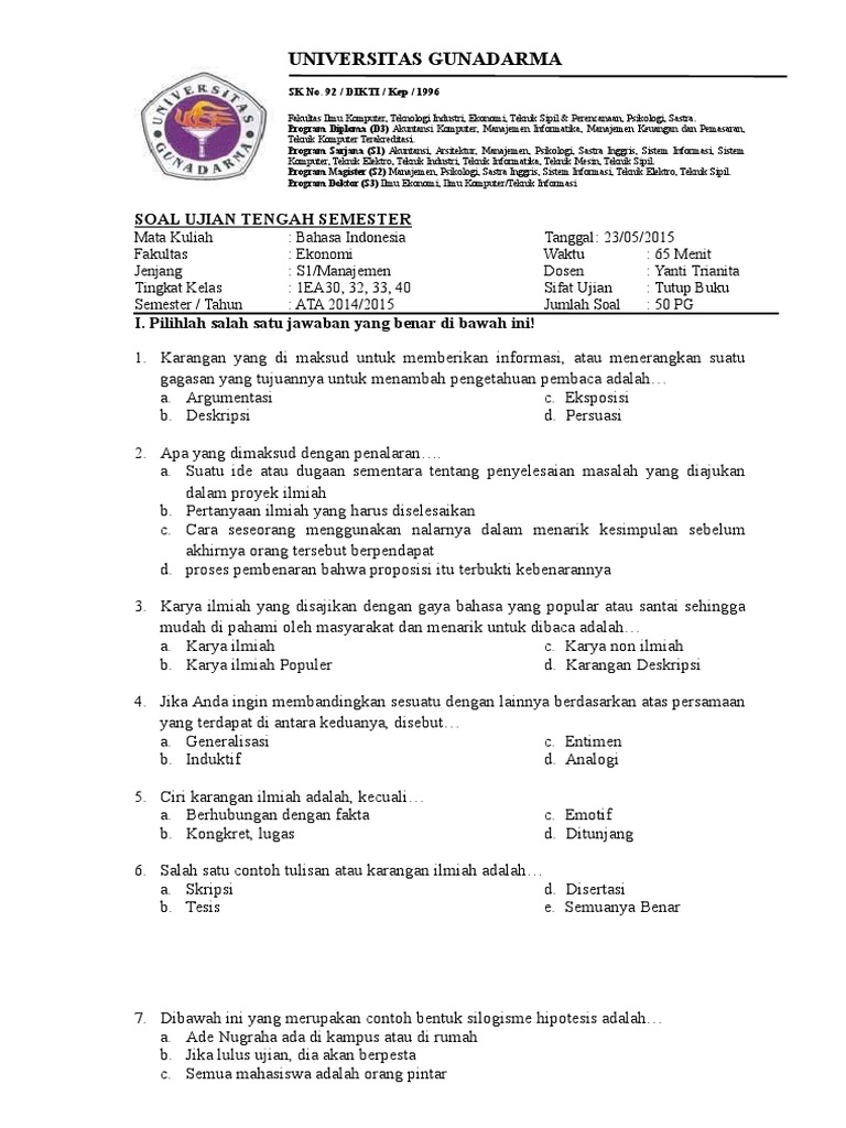 Soal Uas Pg Bhs Indo 2 Kirim Doc