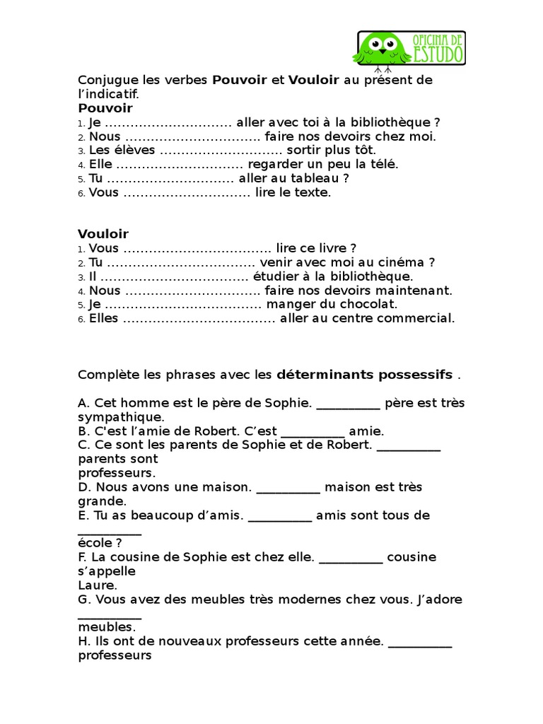 Conjugaison des verbes Pouvoir et Vouloir | PDF | Arts du langage et ...