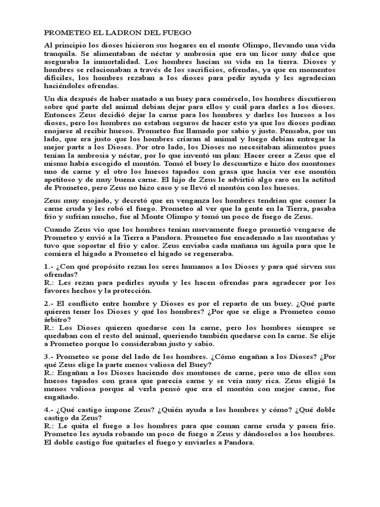 Resumen Del Libro Mitos Griegos Rincon Del Vago Prometeo El Ladron Del Fuego | PDF | Minotauro | Prometeo