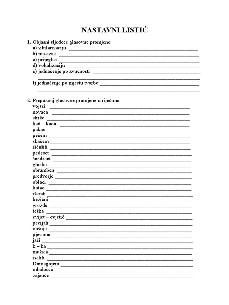Nastavni Listić 1 | PDF