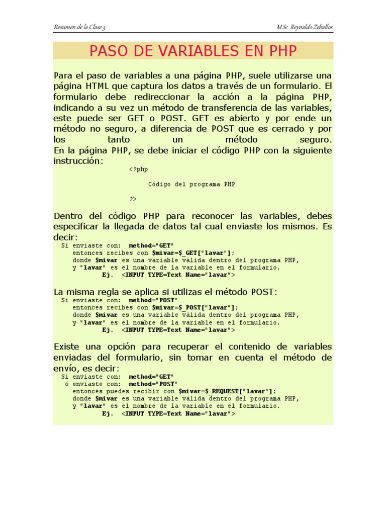 Paso de Variables en PHP | PDF | Php | Mi sql