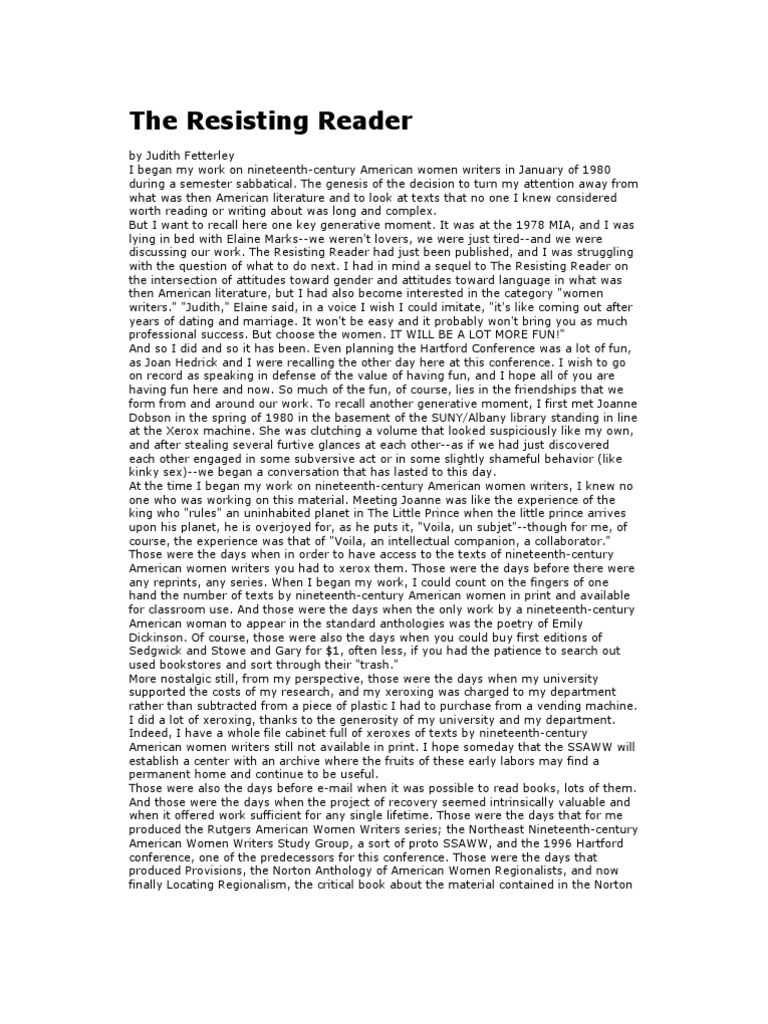 The Legacy of The Resisting Reader | PDF | American Literature | Genre