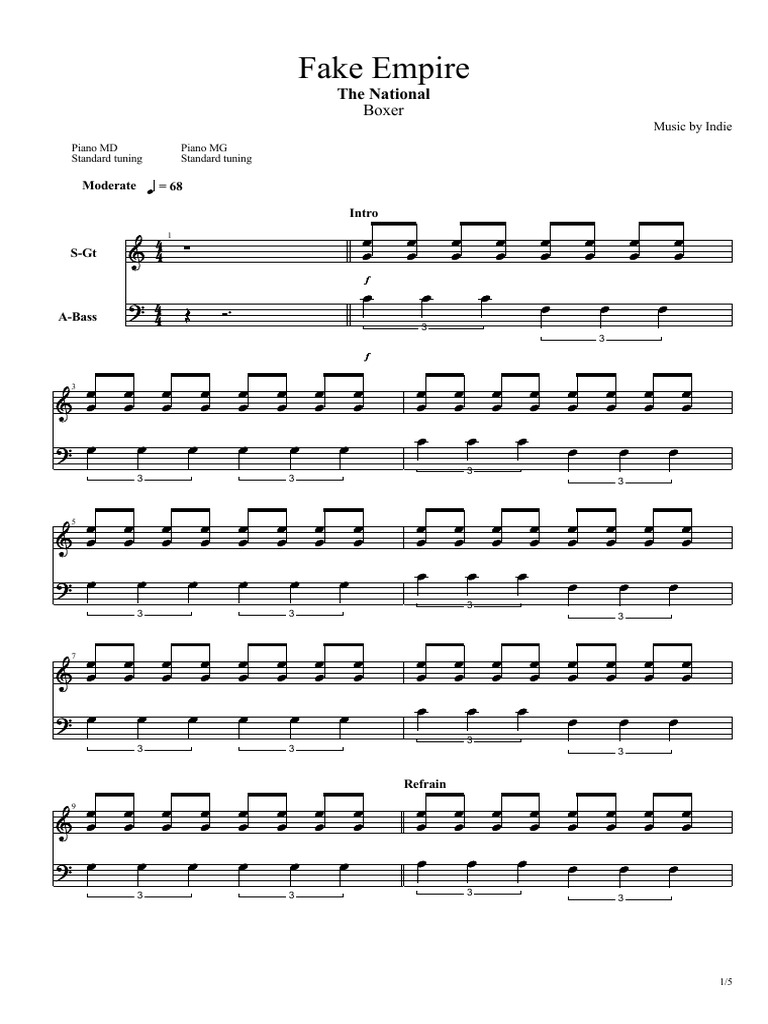 Fake Empire Piano PDF Performing Arts Entertainment