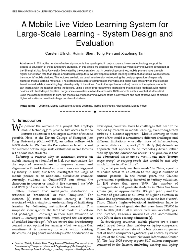 Ieee Transactions on Learning Technologies, Manuscript Id Data