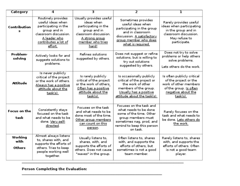 Peer Evaluation Criteria and Scoring | PDF