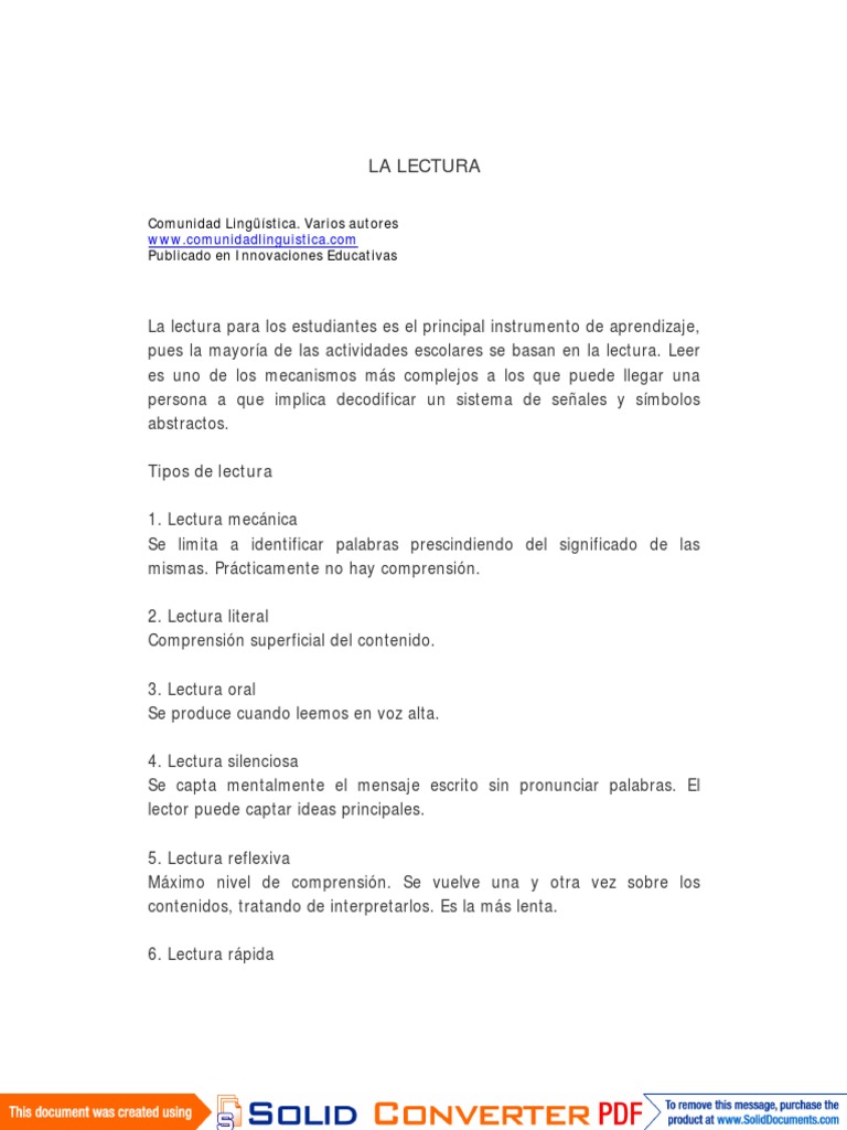 Elementos y Beneficios de la Lectura | PDF | Comprensión lectora ...