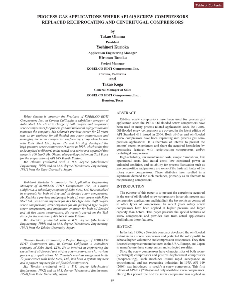 API 619 STD Oil Flooded Screw Compressor PDF | Download Free PDF | Gas ...