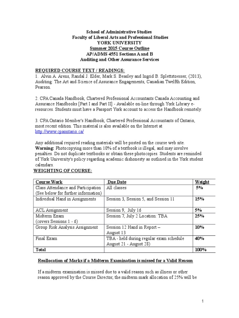 Auditing and assurance principles syllabus picture