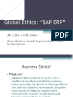 Global Ethics: "SAP ERP": MIS 261 - Fall 2009