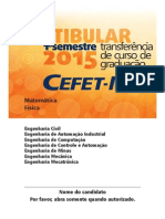 Prova CEFET MG Transferencia Engenharias Mat Fis 2015 1