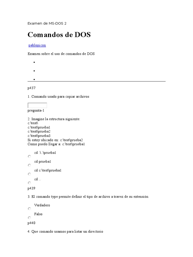 Examen de Comandos MS-DOS 2 | PDF | Dos | Archivo de computadora