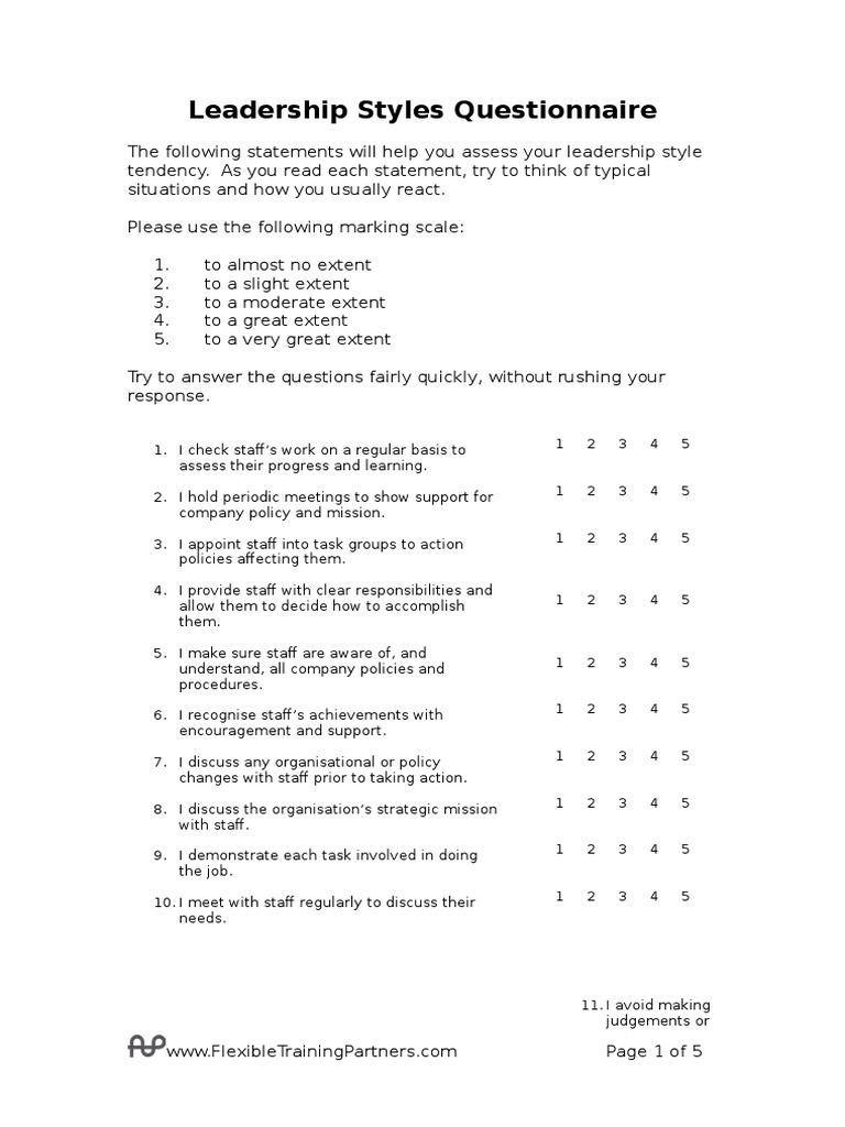 Leadership Styles Questionnaire PDF Questionnaire Leadership