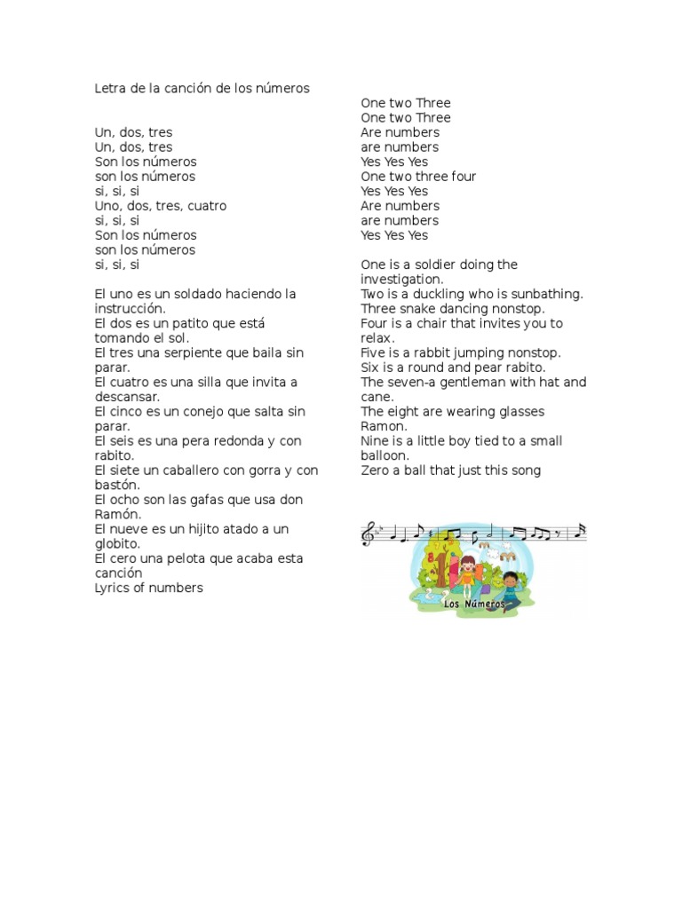 Letra de la canción de los números | PDF