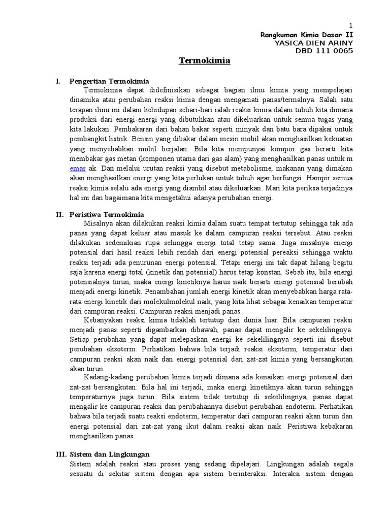 Kimia Dasar Termokimia
