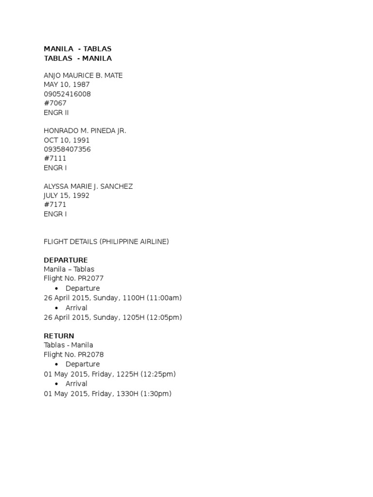 Flight Details Romblon | PDF | Travel