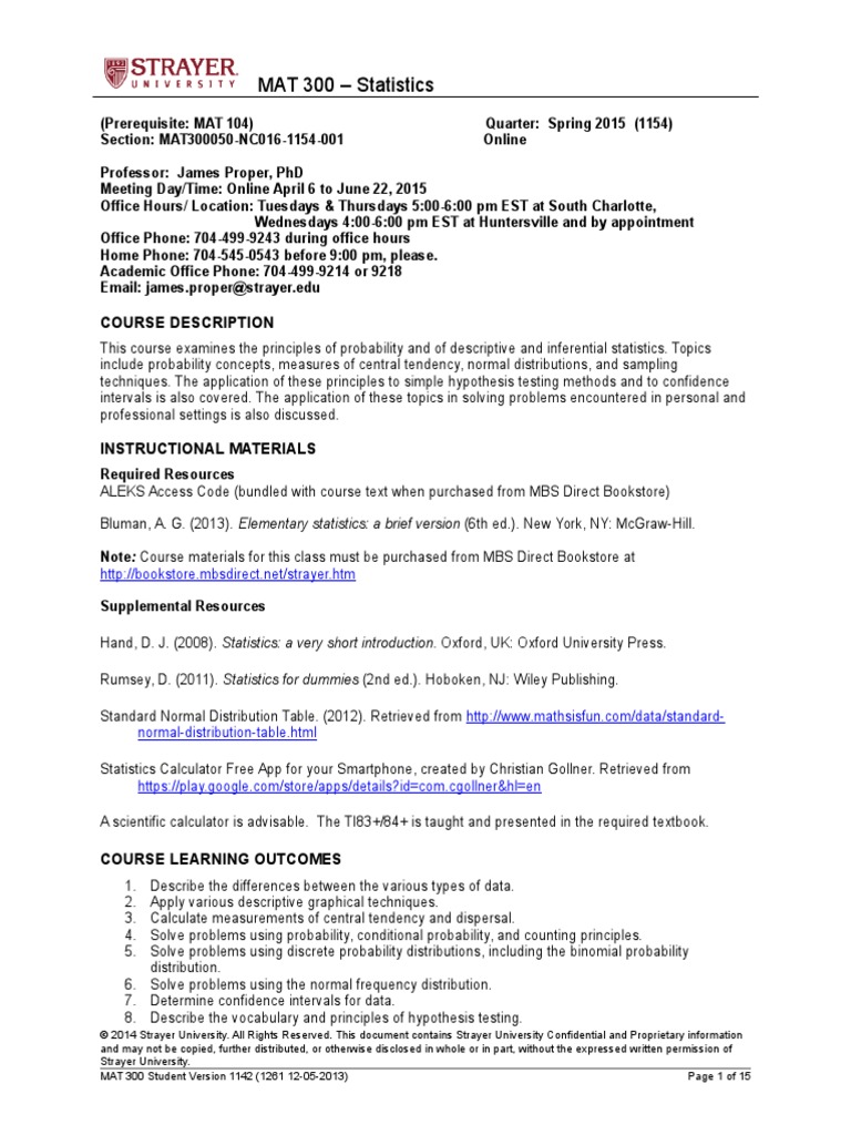 MAT 300 Syllabus (Strayer) | PDF