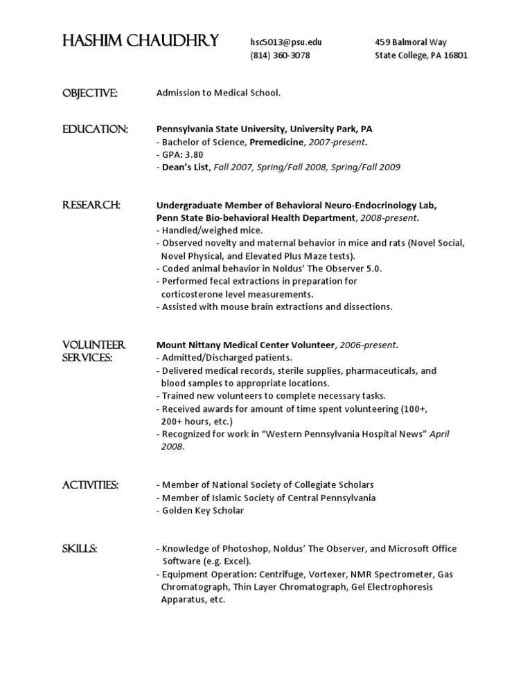Hashim Chaudhry's Medical School CV | PDF