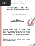 Comparação da acidez total  de vinho colonial e comercial