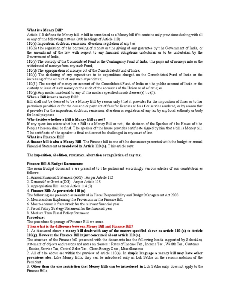 What Is A Money Bill | PDF | Government Of India | Taxes