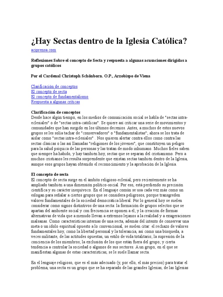 Hay Sectas Dentro de La Iglesia Católica | PDF | Secta | Fundamentalismo