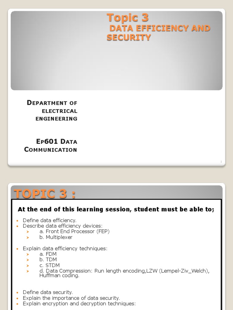 Topic 3 Data Efficiency and Security | PDF | Multiplexing | Cipher