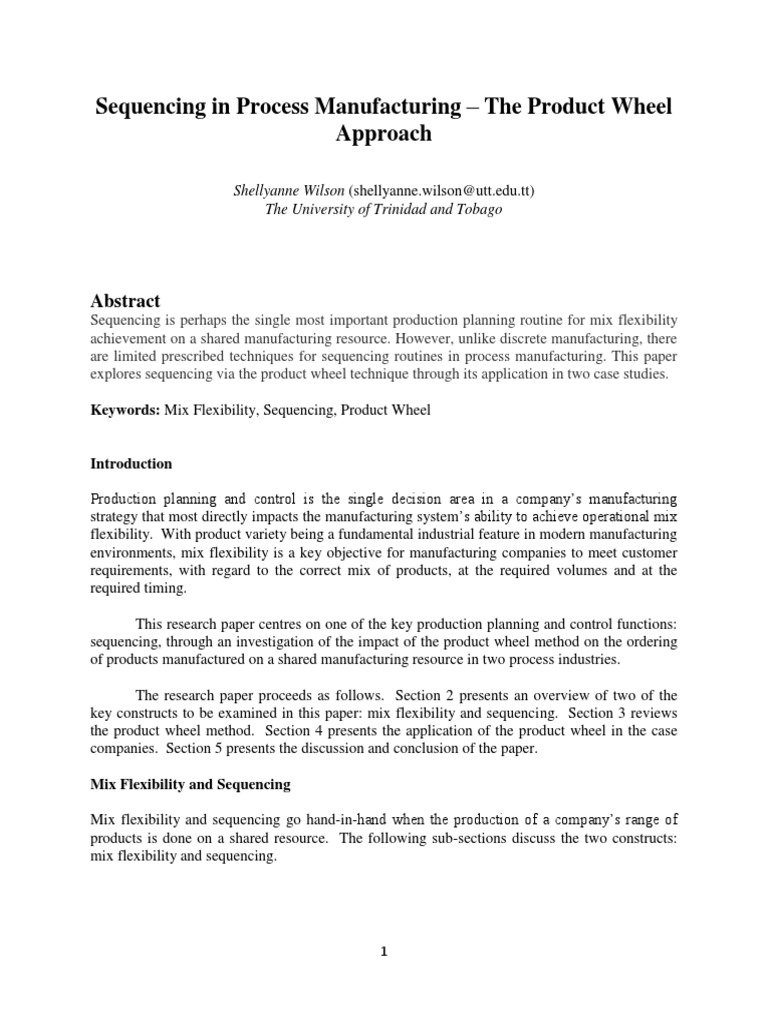 Sequencing in Process Manufacturing The Product Wheel Approach PDF