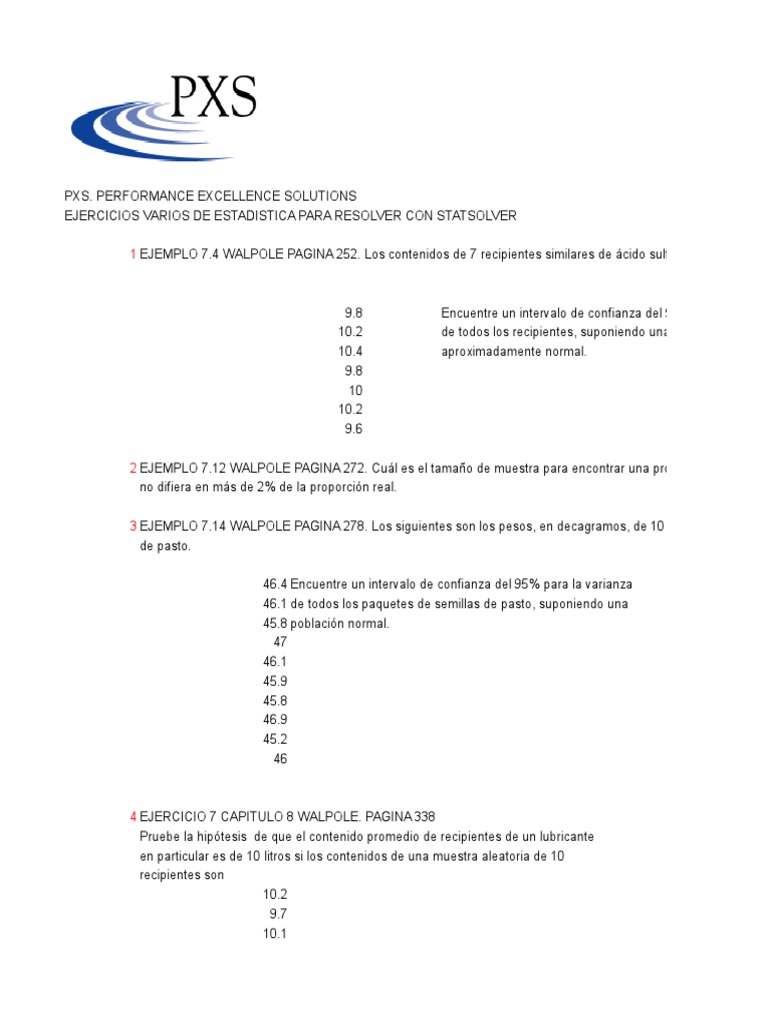 Ejercicios de Estadística con Statsolver | PDF | Sustancias químicas ...