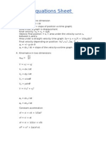 Physics Equations Sheet