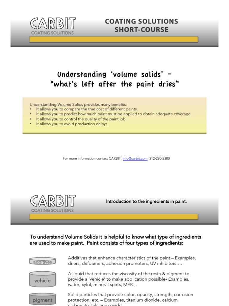 Paint Volume Solids PDF Paint Chemical Processes