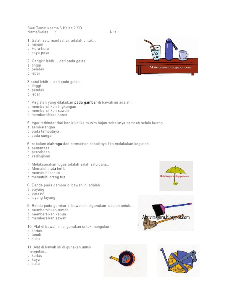 Soal Tematik Tema 6 Kelas 2 Sd