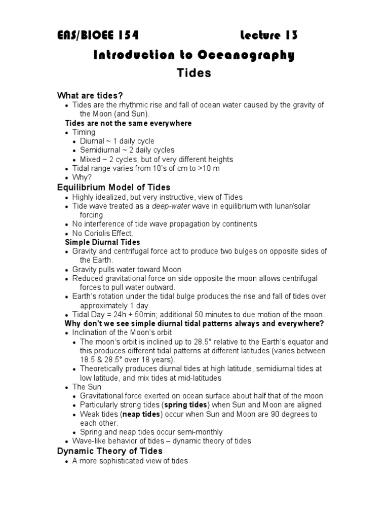 Understanding Ocean Tides: Types and Dynamics | PDF | Travel | Science ...