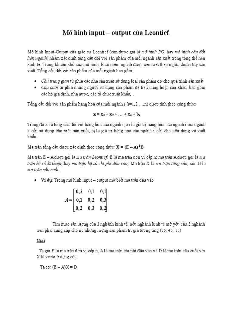Mô Hình Input-Output C A Leontief | PDF
