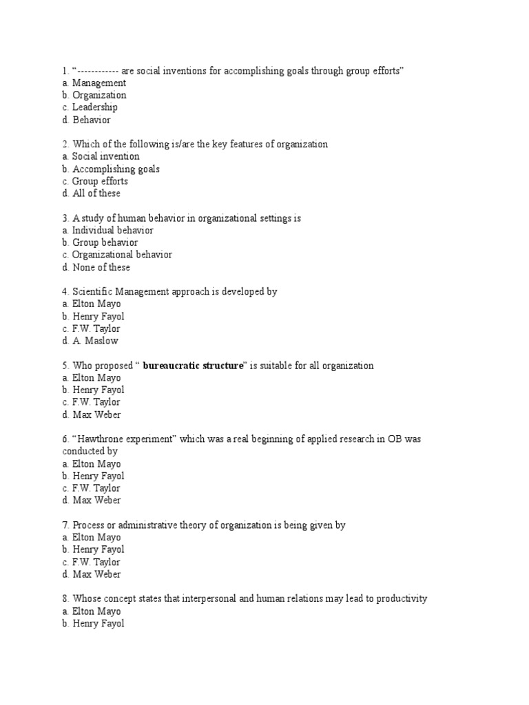 Ob Question Bank | Download Free PDF | Organizational Behavior | Id