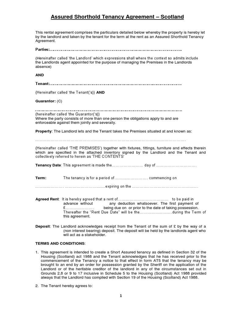 Assured Shorthold Tenancy Agreement | PDF | Leasehold Estate | Landlord