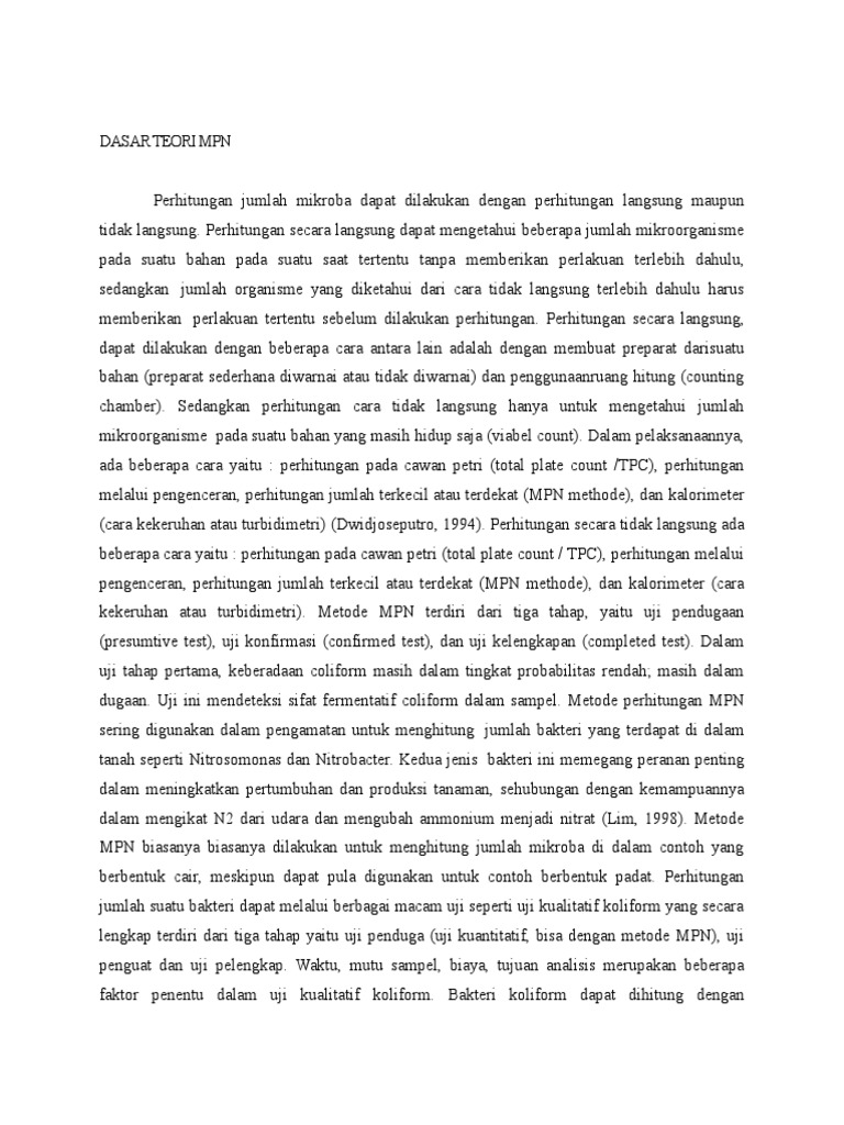 Dasar Teori Perhitungan Bakteri | PDF