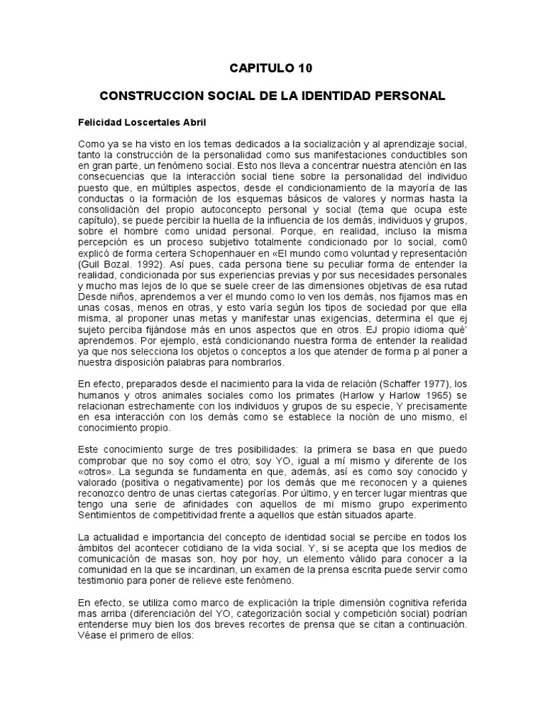 Construcción Social de la Identidad Personal | PDF | Sociedad | Sicología