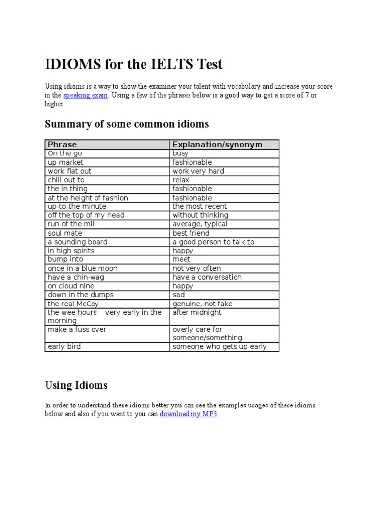 Essential Idioms for IELTS Success | PDF | Literacy | Journalism