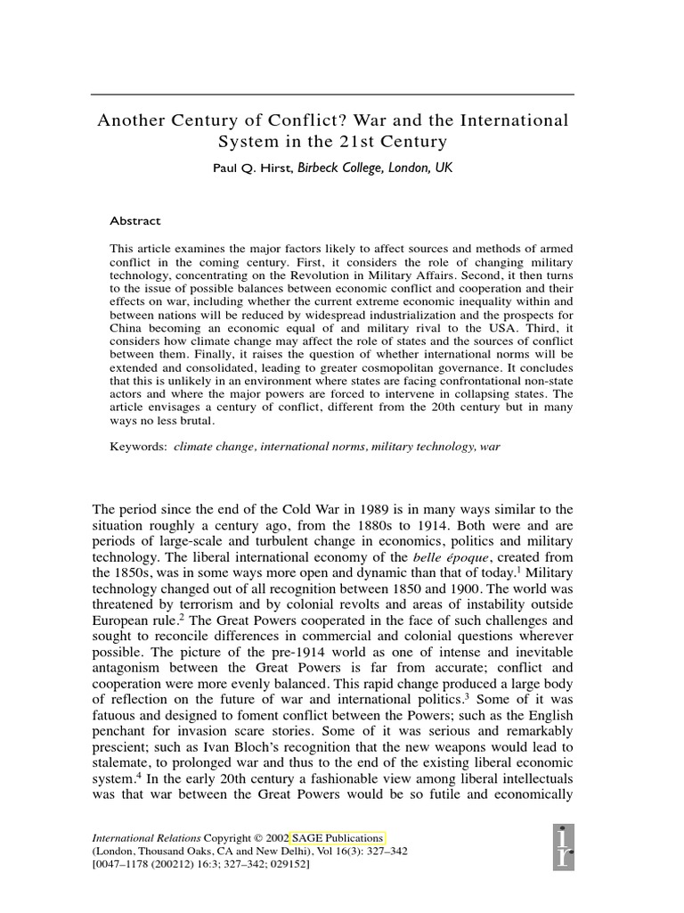Another Century of Conflict? War and The International System in Teh ...