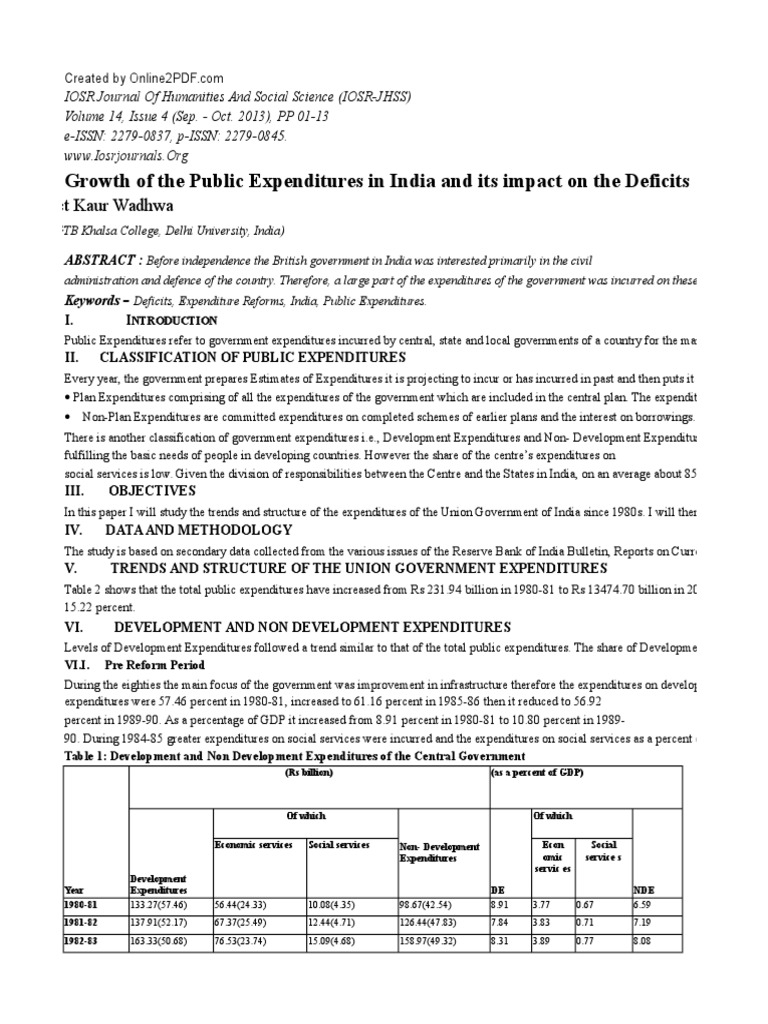 India's Public Expenditure Trends | PDF | Government Budget Balance ...