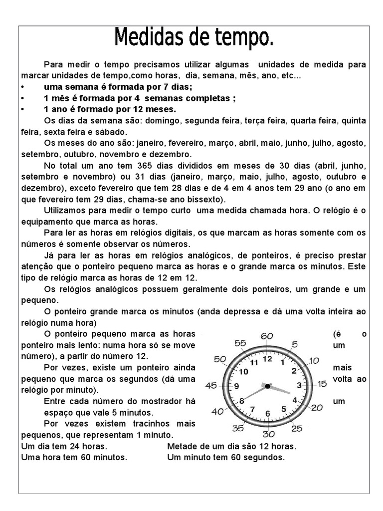 Medidas de Tempo Horas | Ano | Tempo