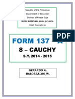Rizal National High School Form 137-A Report