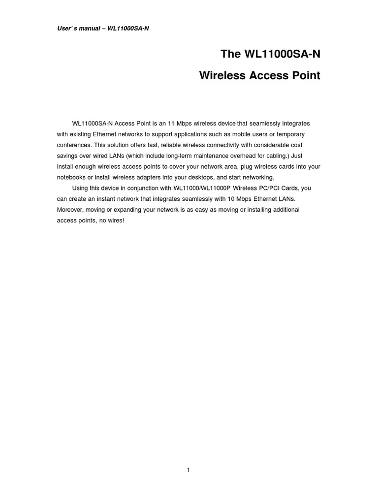 The WL11000SA-N Wireless Access Point | PDF | Wireless Lan | Wireless ...