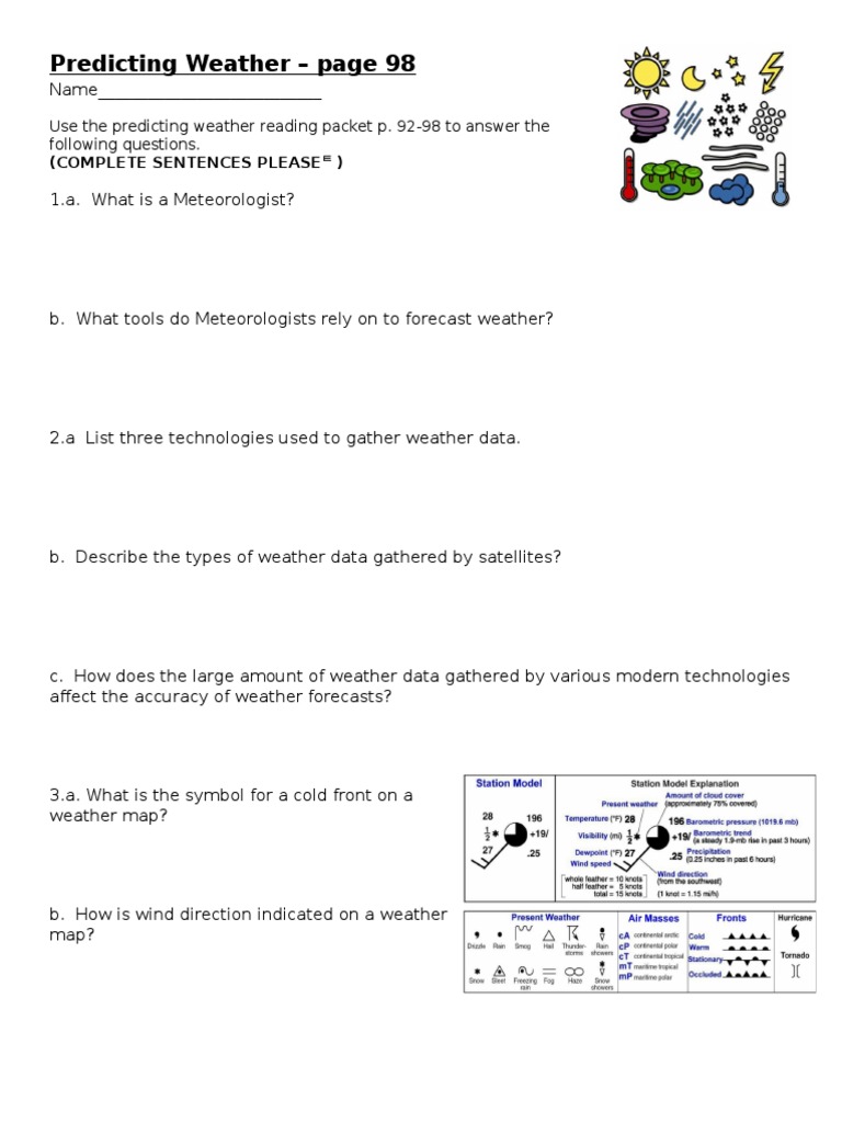 Predicting Weather – page 98: (Complete Sentences Please )